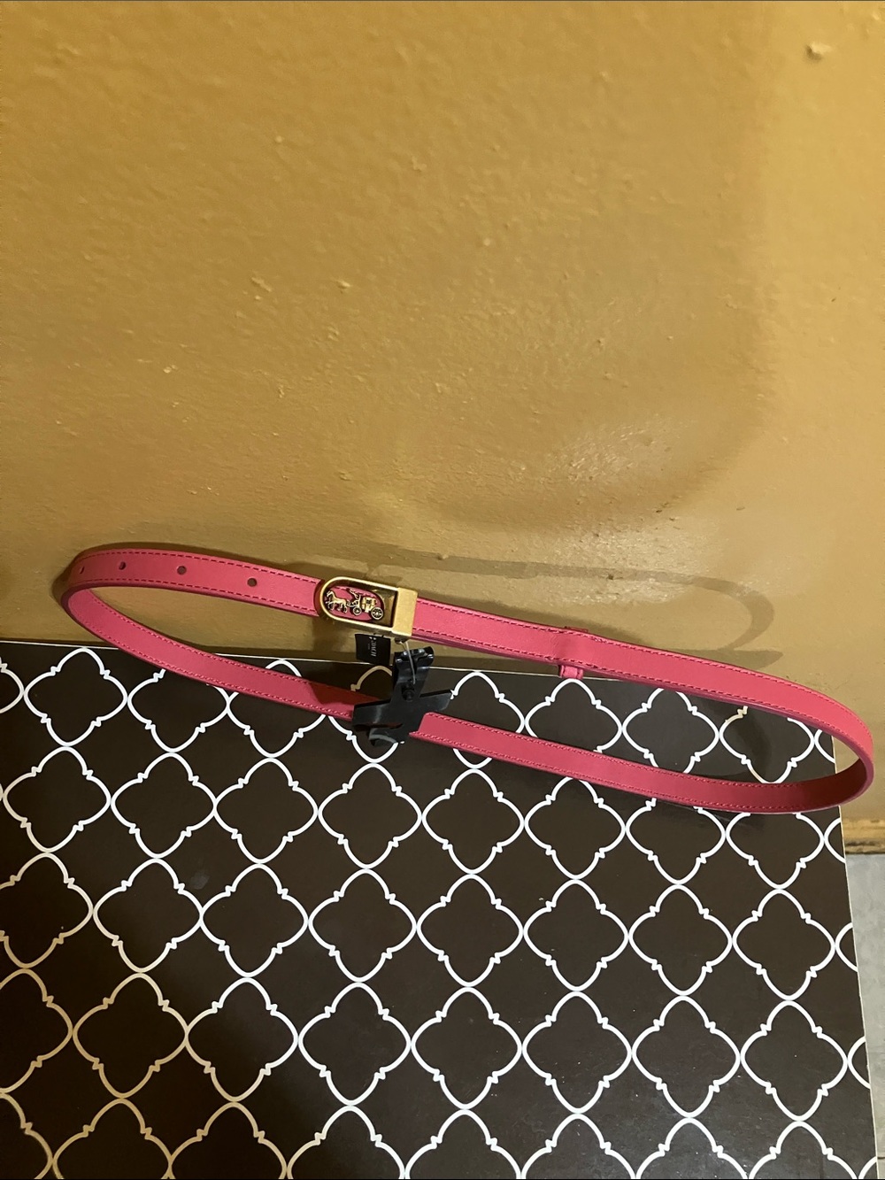 Coach Pink Leather Belt with Gold Logo Buckle